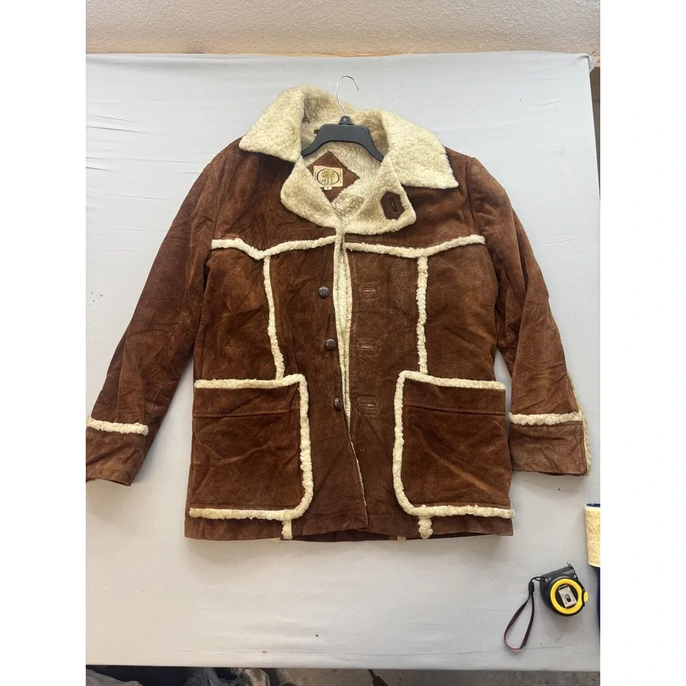 Vintage Streets of Laredo Women Brown Suede Shearling Trim Western Coat Jacket L
